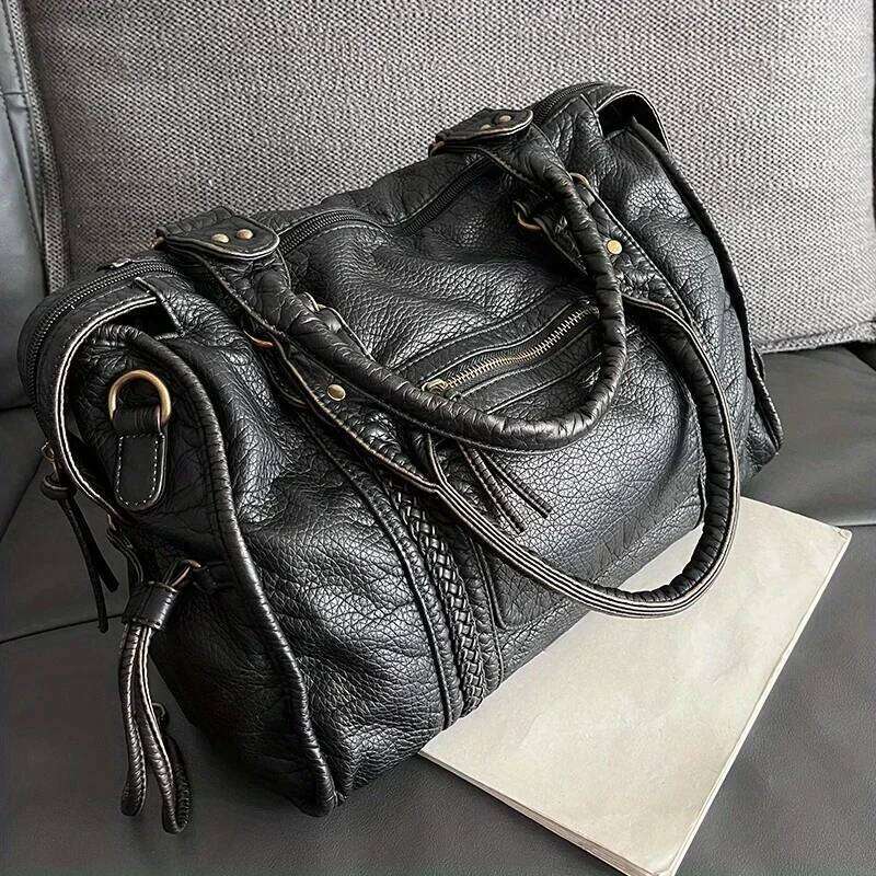 Women's Bags Designer Soft Leather Retro Shoulder Messenger Large Capacity Tote Y2k Motorcycle Bag