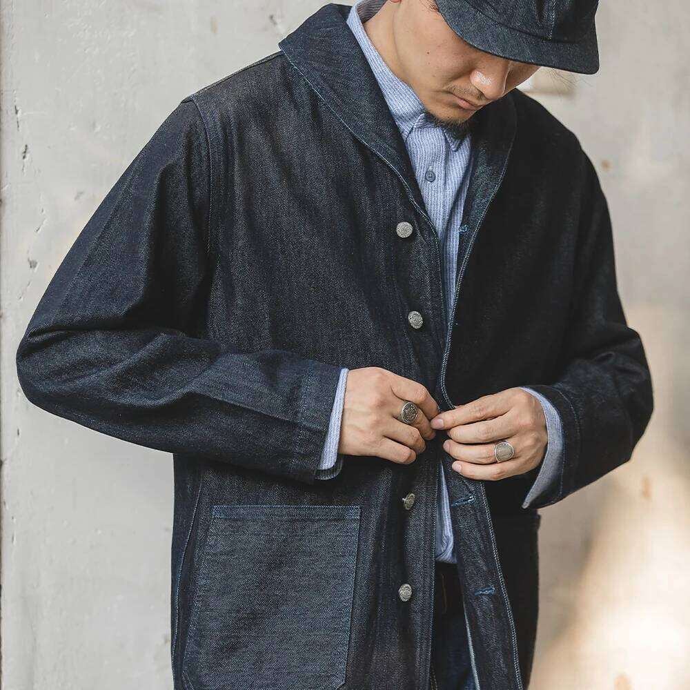 Maden Washed Jackets for Men Vintage Workwear Suit Coats Cotton Solid Cattle Hunting Denim Lapel Jacket Man Clothing