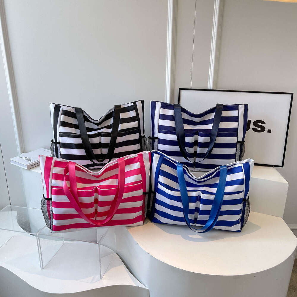 Beach 2025 Summer Shoulder Literary Fresh Striped Canvas Tote Bag Large Capacity Handbag