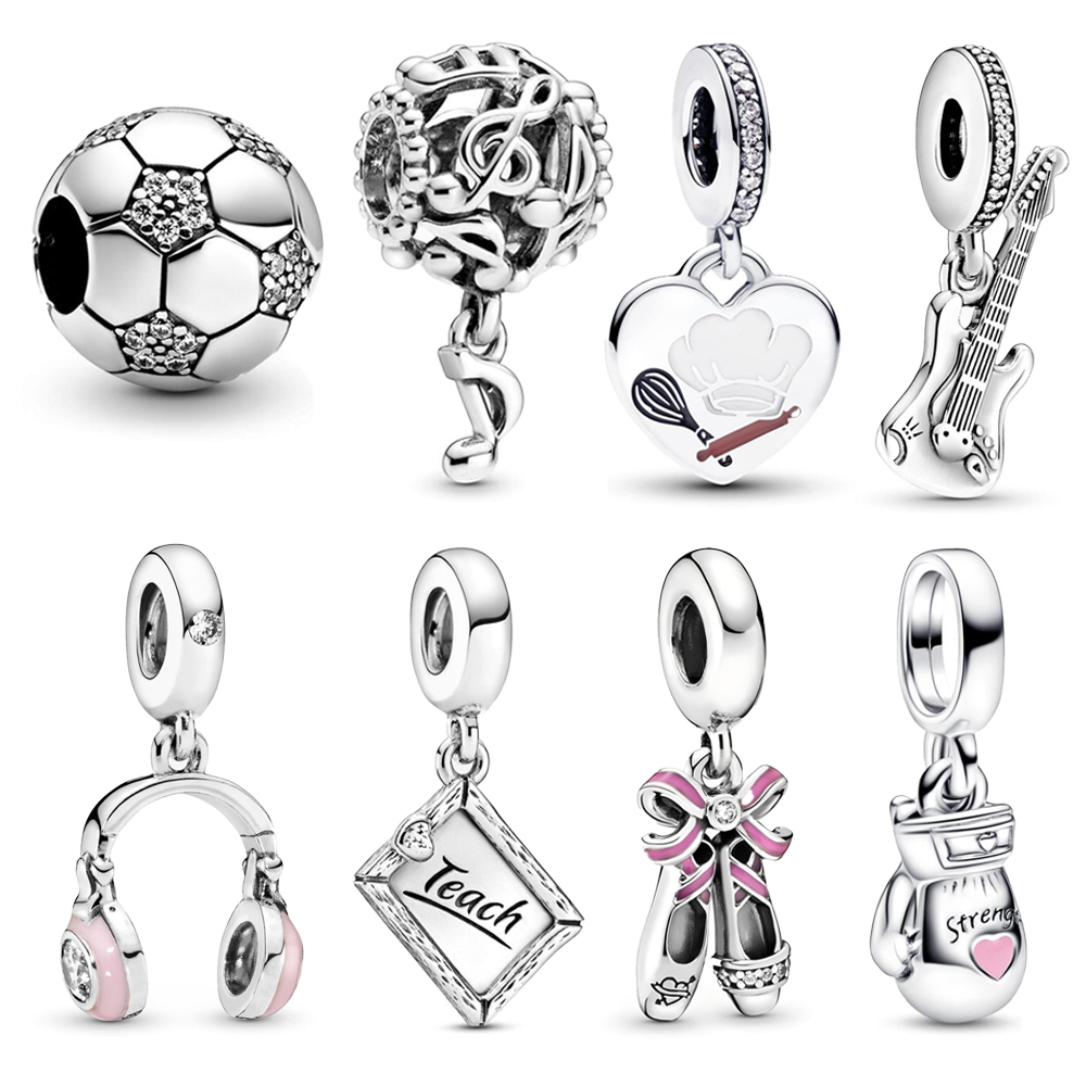 FewDook High Quality Sports Serise Football Soccer Athletics, Guitar, Headset, Boxing Glove Charm Bead Fit Original Pan Bracelet DIY Women Jewelry Mak