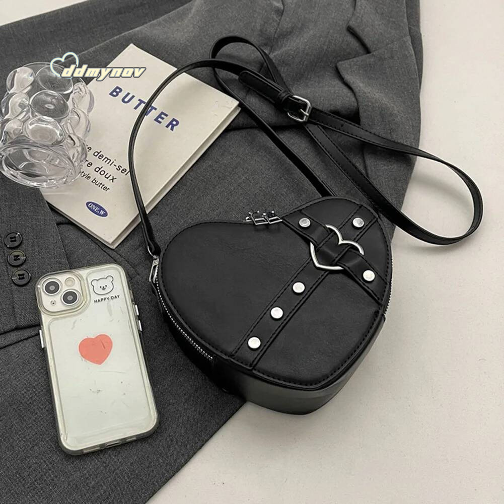 Women Heart Crossbody Bags PU Leather Simple Satchel Solid Color Adjustable Strap Girls Dating Bag ddmynov