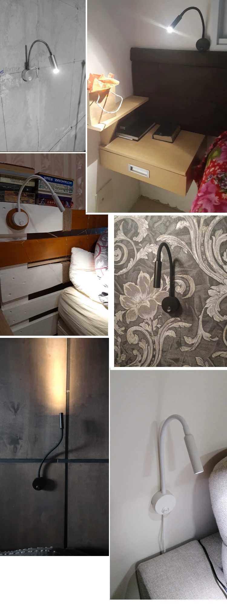 3W Wall Lamp Sconces Bedside Working Study Reading Book wall Night light fixtures Gooseneck Adjustable Spot LED White Black SilverXJ250526