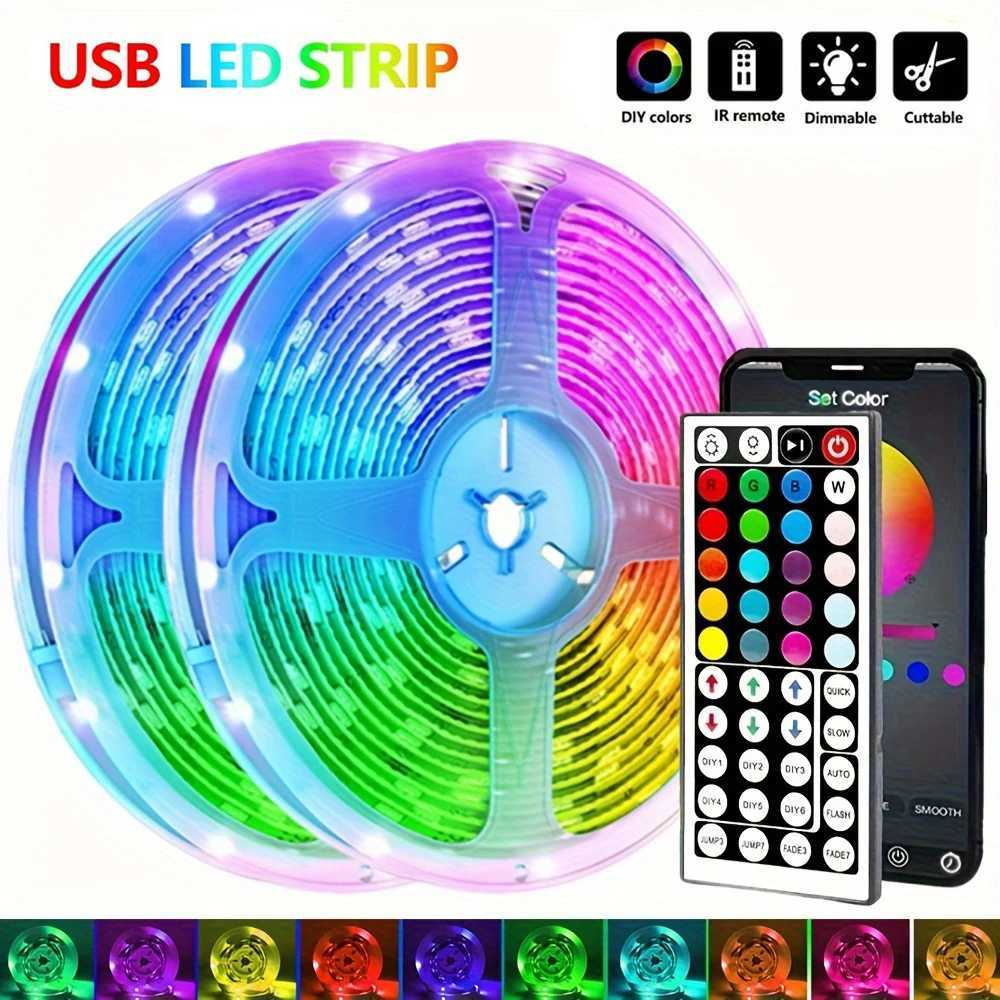 5050 16/LED Strip Lights Bluetooth App IR Control RGB USB Parlak En iyi Yatak Odas TV Duvar ve Oturma Odas Dekorasyon Partisi iin W250526