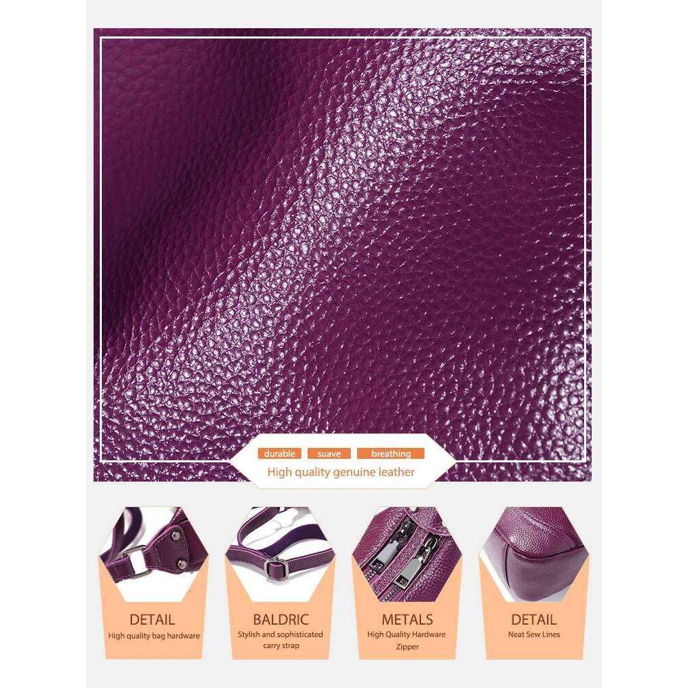Zency Women's Soft Cowhide Hobo Shoulder Multi-compartment Leather Handbag Elegant Purple Dark Red Satchels Bag