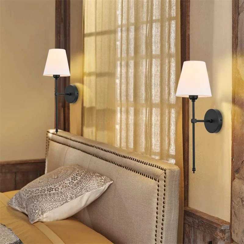 Modern American Wall Lamp for Bathroom Mirror Light Bedroom Room Decor Corridor Cloth shade Sconce 100V-220V Hard wiredXJ250526