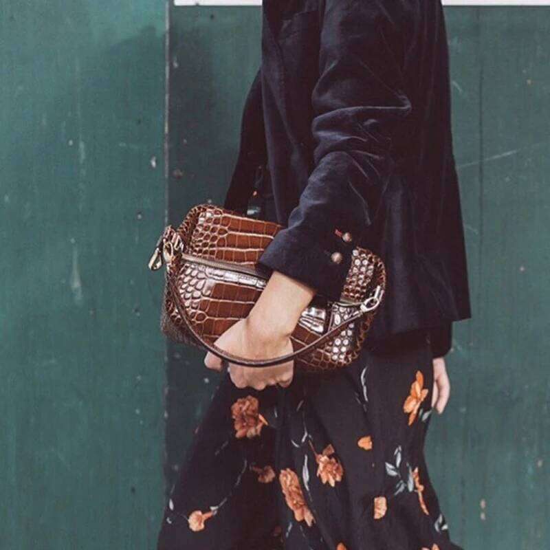 Square Alligator Box Handbags Retro PU Leather Shoulder Bags For Women 2024 Solid Color Clutch Bolsa Feminina Sac