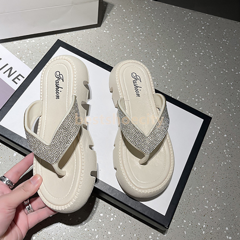 designer sandals rhinestone shimmer slides womens slippers casual fashion luxury flats heels sliders summer soft comfortable platform mules slipper si