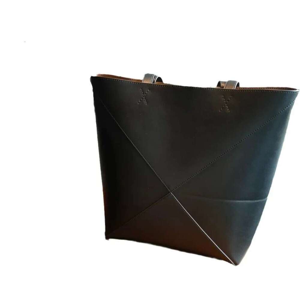 High-Quality Top Layer Cow Leather Puzzle Foldable Tote Large Capacity Handheld Bucket Bag Neutral Minimalist Style