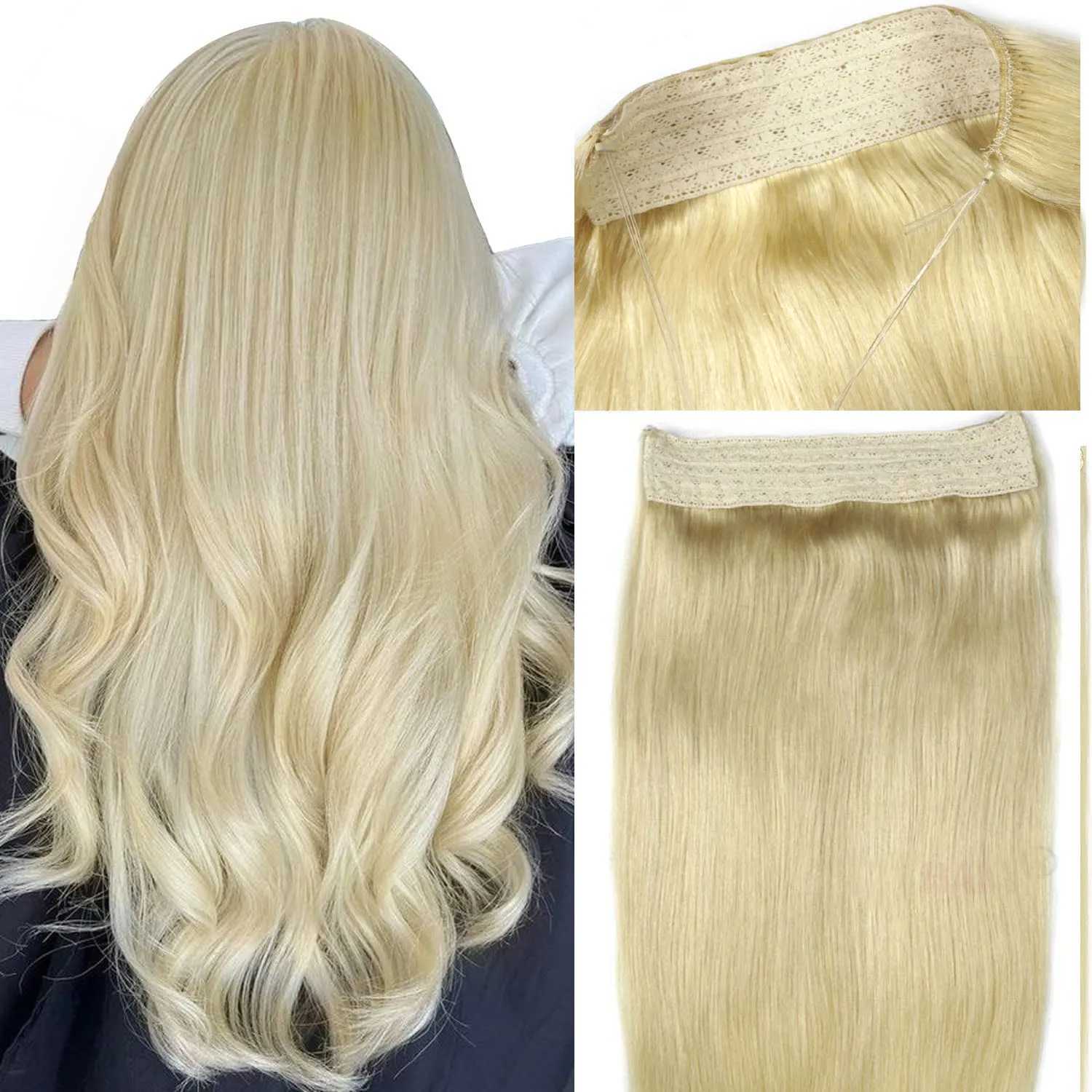 Chocolate Brazilian Remy Human Hair Extensions Secret Wire No Clip Halo Hair Extensions Hidden Wire Adjust S25526