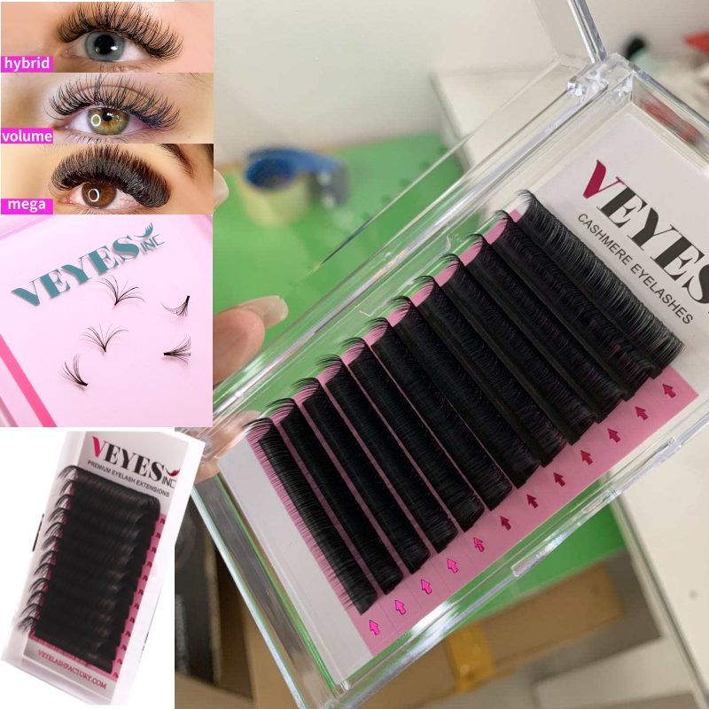 VEYES 0.03 0.05 0.07 8-25mm Cc Dd Curl Individual Mink Extension Private Label Cashmere Eyelash Extensions Lash Tray