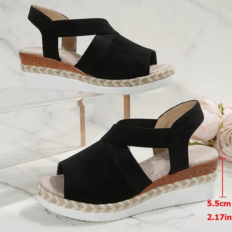 Comfortable Elastic Band Wedges Sandals Women 2025 Plus Size 36-43 Platform Rome Sandles Woman Lightweight Summer Beach Shoes 250519