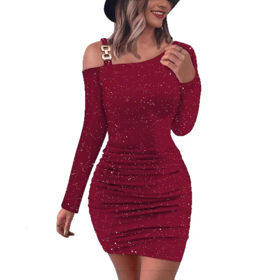 2025 summer new womens solid color glitter slim fit dress