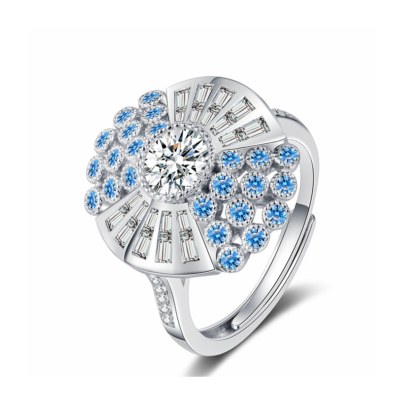 Chic Ladies' Jewelry Piece: Stunning Blue Gemstone Accent Ring Crafted from Premium Silver Alloy