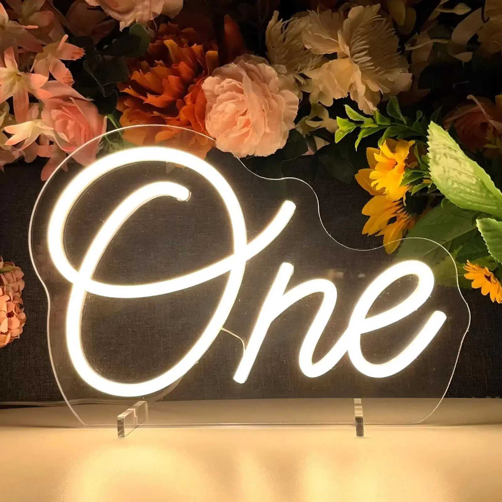 Customizable Colors LED Number Neon Sign One for Babys 1st Birthday Party Decor Dimmable USB Powered Light Signs for Home Bar W250526
