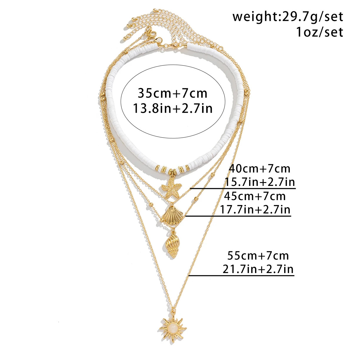 Bohemia Soft Pottery Beads Necklace Fashion Metal Star Sun Pendant Layered Chain Necklace Women Summer Beach Simple Neck Jewelry 250522