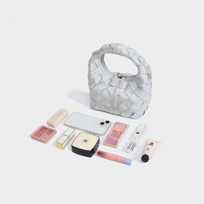 Niche Design Handwoven Handbag 2024 New High-end Silver Small Single Shoulder Crossbody Dumpling Bag