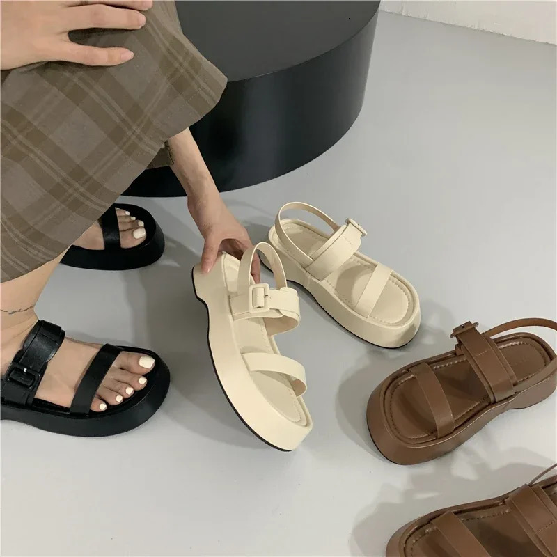 Gladiator Summer Sandals Fashion Platform Flats Elegant Open Toe Ankle Strap Dress Shoes 250526