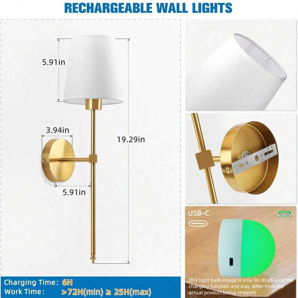 Wireless Battery Powered Wall Lamp Rechargeable Wall Lamp Dimmable Detachable Bulb Remote Control 10 Color Wireless Wall LampXJ250526