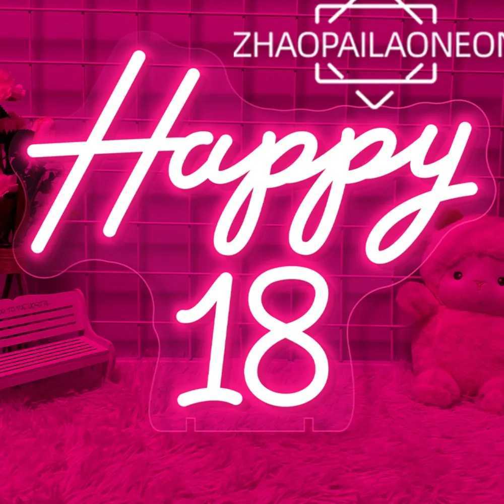 Happy Birthday 18 Neon LED Sign Room Decor Gifts Neon Light Wall Art Decoration Party Custom Light Sign Celebrate LED Sign USB W250526