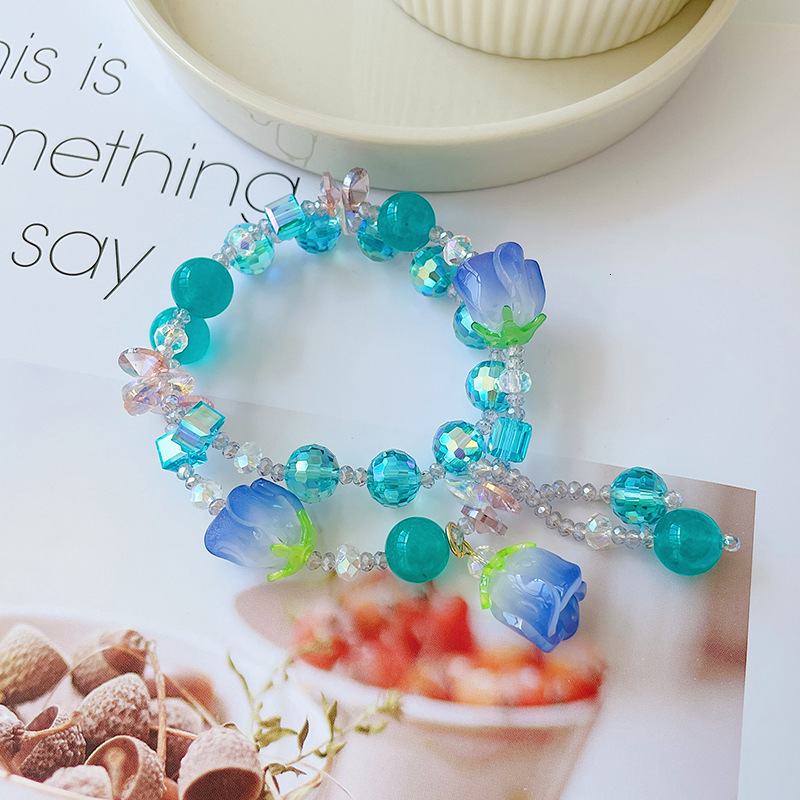 Plate Flower Crystal Bracelet Women's Copper Plated 14K Real Gold Handstring