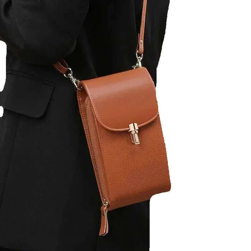 Designer Luxury Designer Luxury Designer Luxury Genuine Leather Phone Solid Color Flip Round Lock Women's Crossbody Bag With Long Shoulder Strap 