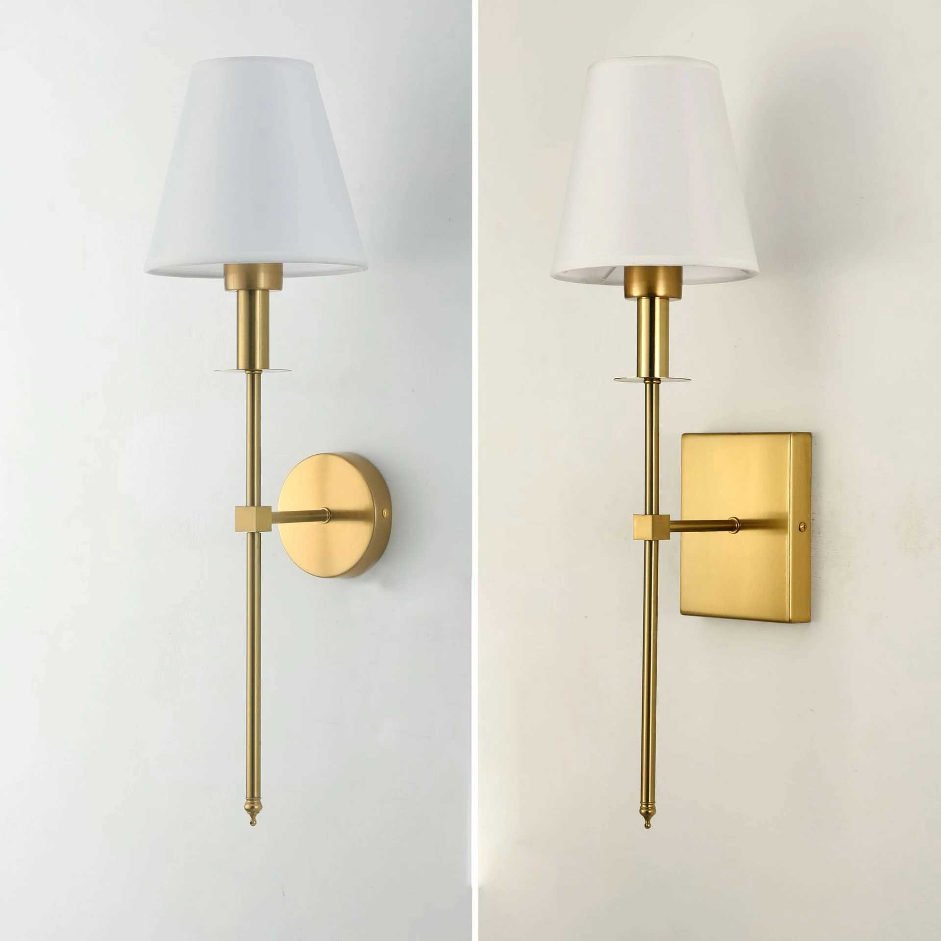 Vintage Black Brass American Style Wall Sconce Hotel room Bedroom Bedside Iron Wall Lamp White Cone Fabric Shade Indoor LightingXJ250526