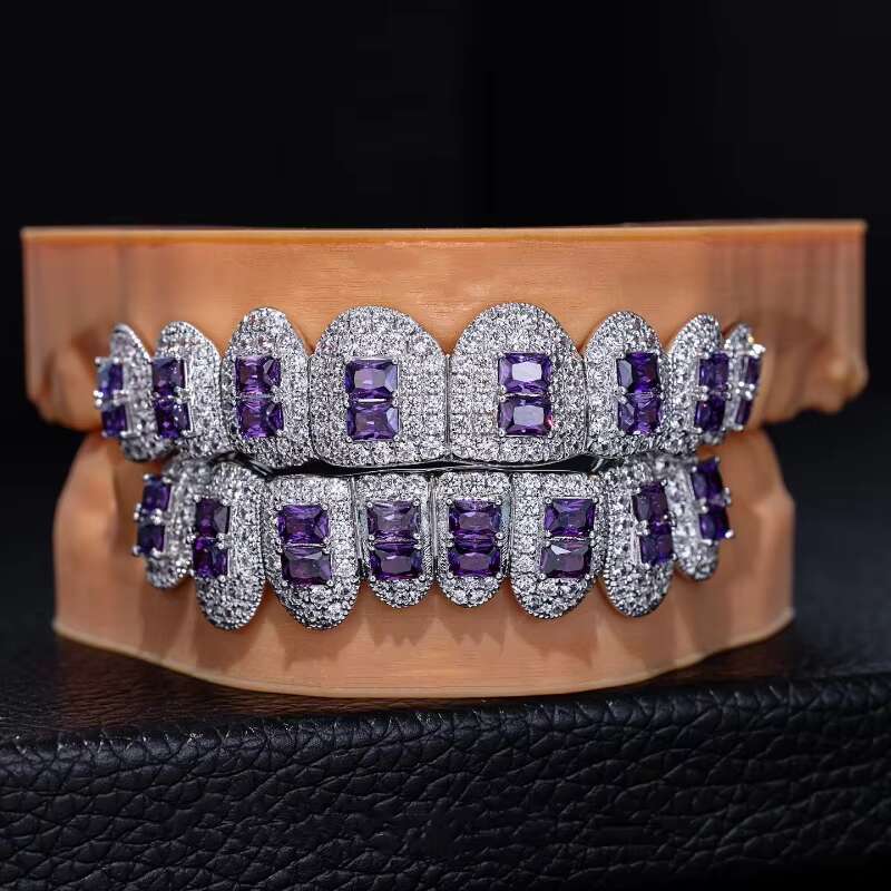 Custom Made Dental Grills Iced Out 925 Sterling Silver Jewelry Zigzag Setting Multi Color Vvs Moissanite Diamonds Teeth Grillz