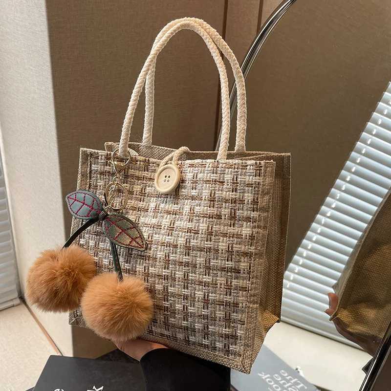 Retro Braided Pattern Jute Tote Bag Large Capacity Grocery Bag Women Handbag Beach Organizer Portable Shopping Bag Lunch Bag W250524