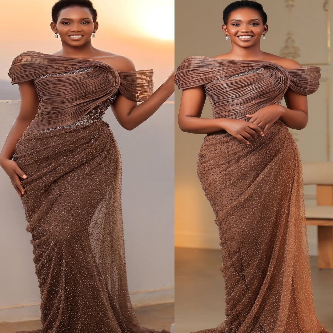 Brown Sheath Prom Dresses 2025 Stylish Sequined Strapless Evening Formal Party Second Birthday Engagement Gowns Plus Size Dress For Special Occasions