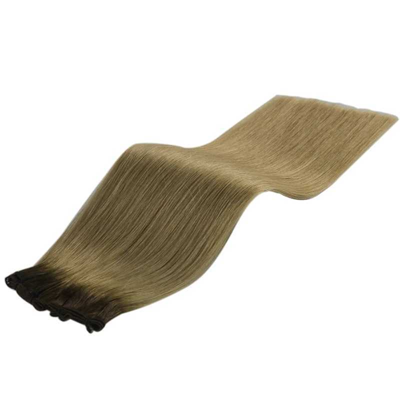 Genius Weft Human Hair Extensions 100G Double Drawn Blonde Bundles Invisible Straight Virgin Hair Weft Full End High Quality S25526