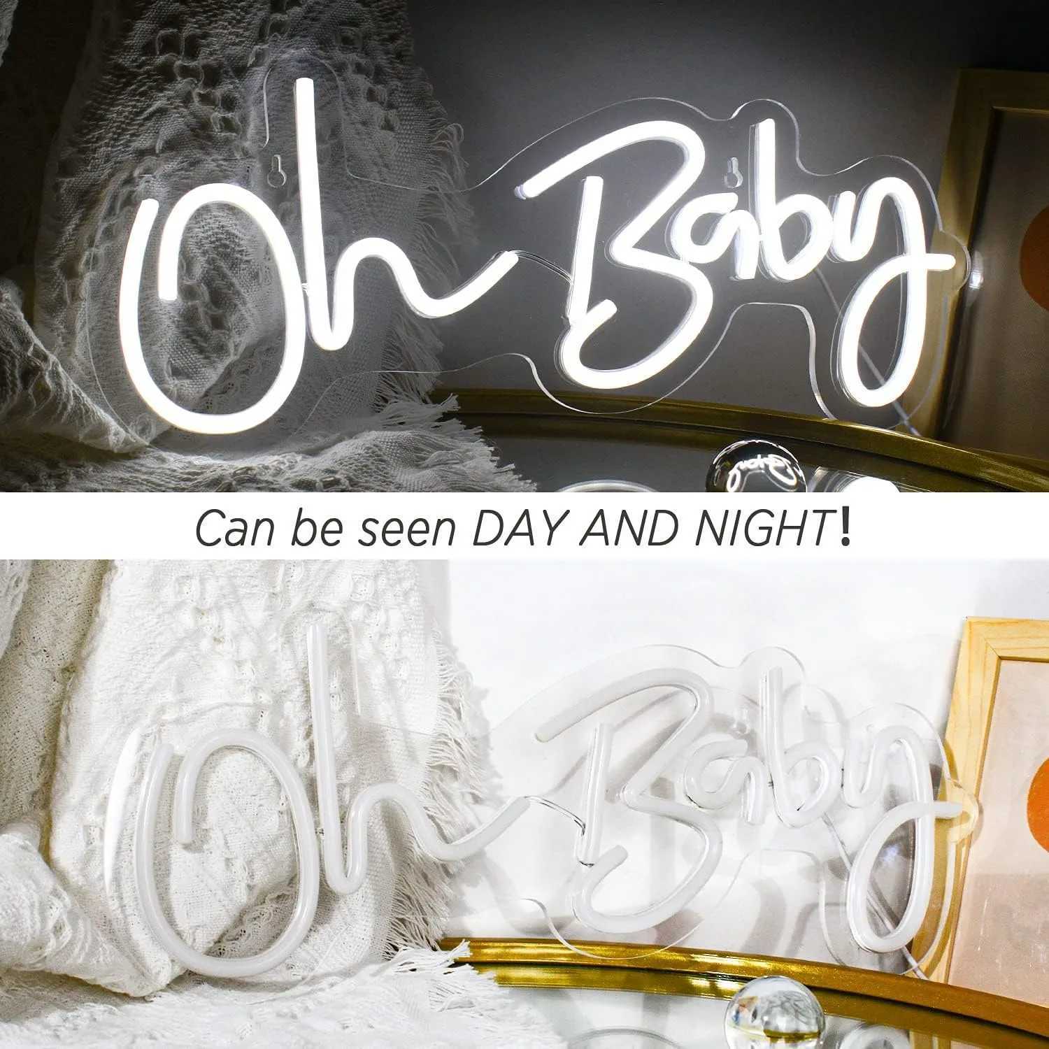 Oh Baby LED Neon Sign USB Powered Light Up Sign for Wall Decor Wedding Engagement Bedroom and Valentines Day Celebrations W250526