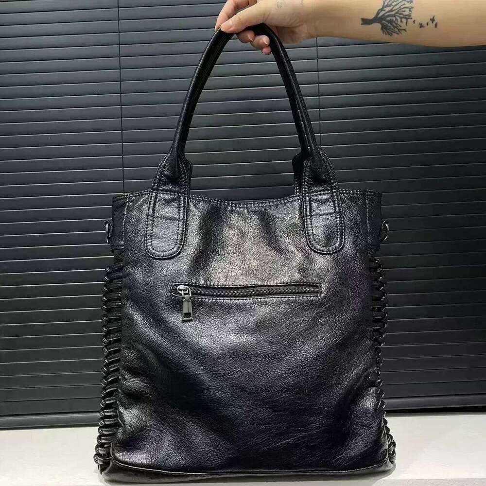 Women's Bags Designer Women's Fashion Y2k Punk Distressed Tote Large Capacity Washed Vegan Leather Shoulder Bag