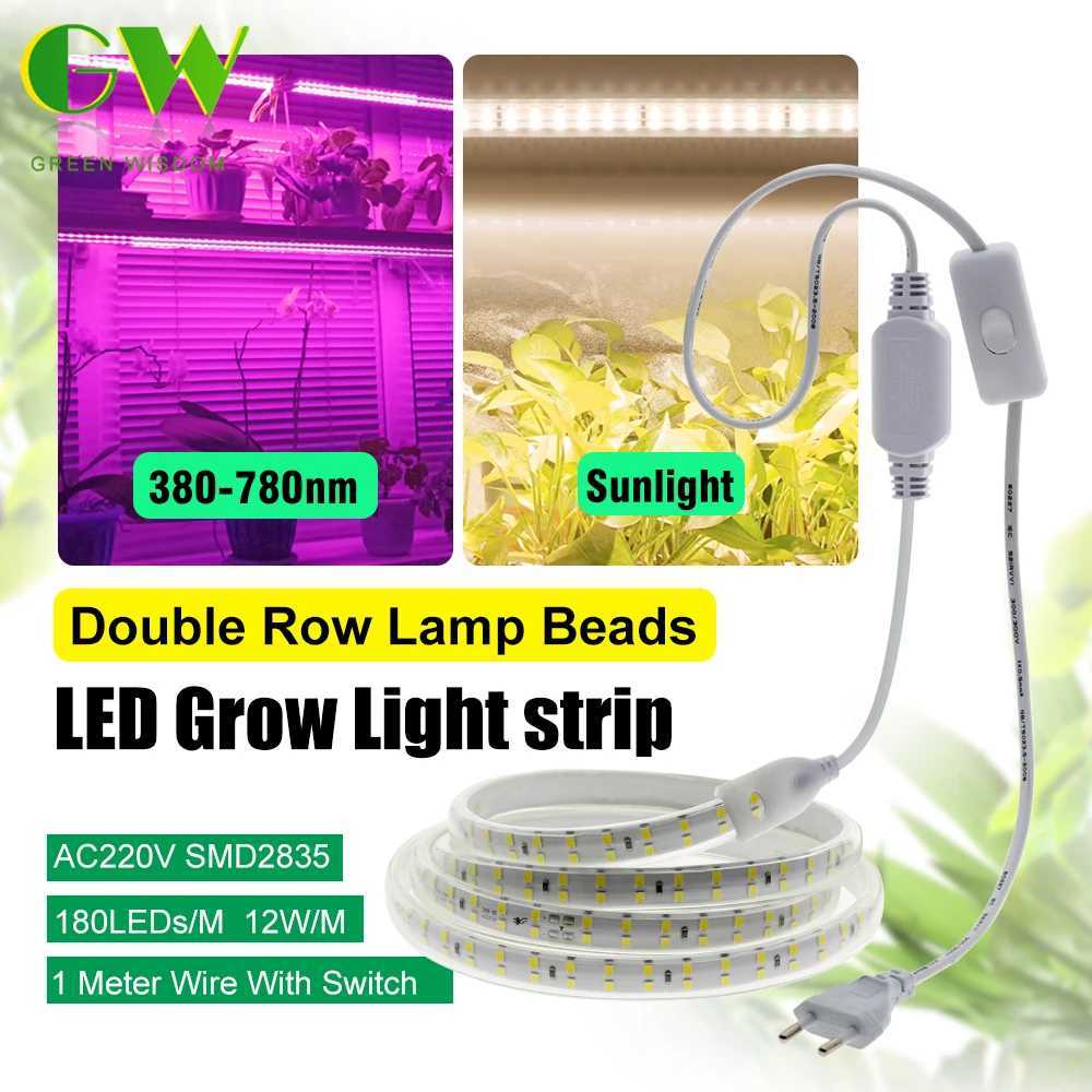 SMD2835 220V 180LEDS/M 12W/M Double Row Lamp Beads IP67 Waterproof Full Spectrum High Brightness LED Grow Light StripXJ250526