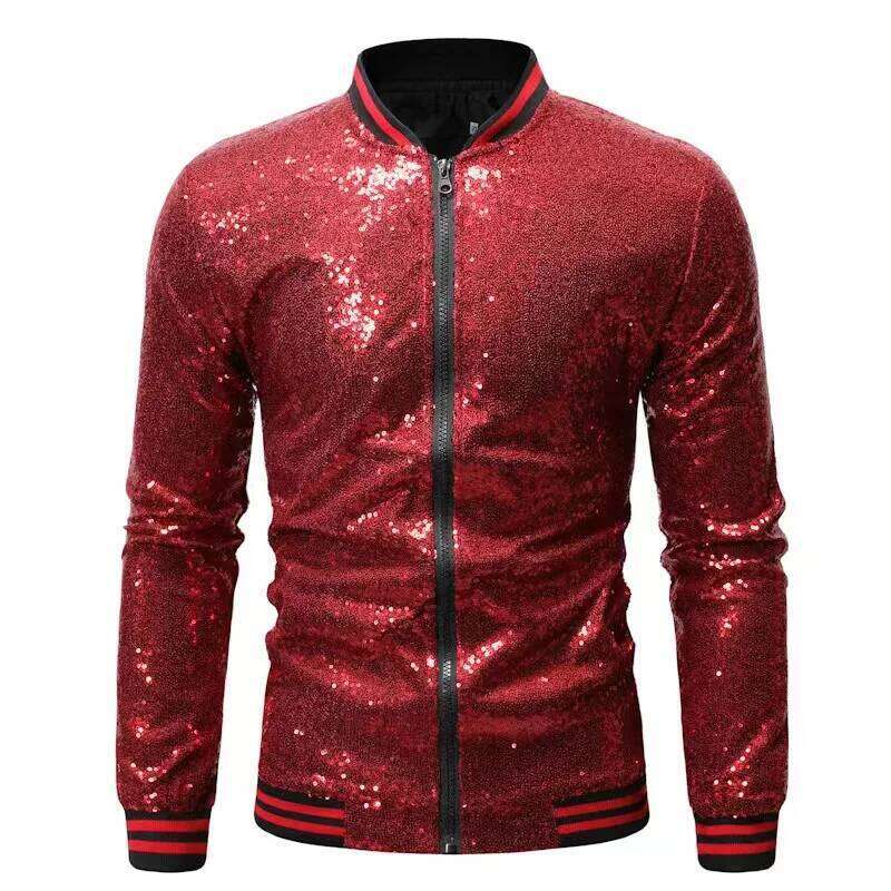 Men's Oversized Loose Sequined Dance Suit, Zippered Cardigan Jacket, Personalized