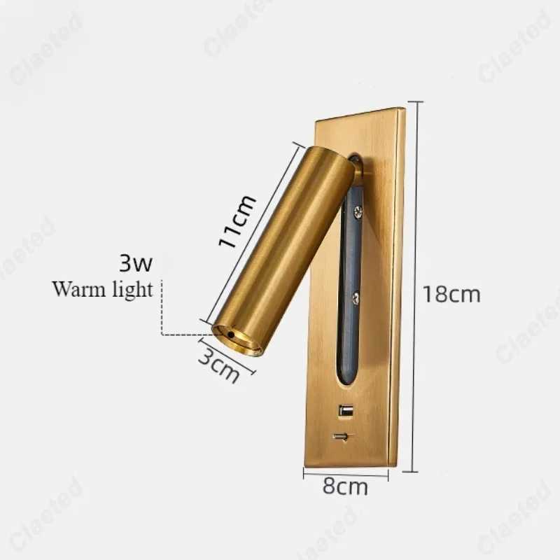 Simple LED Embedded with Switch Wall Light 3W Warm Light Spotlight Reading Light USB Charging Port Indoor Bedroom Bedside LampXJ250526