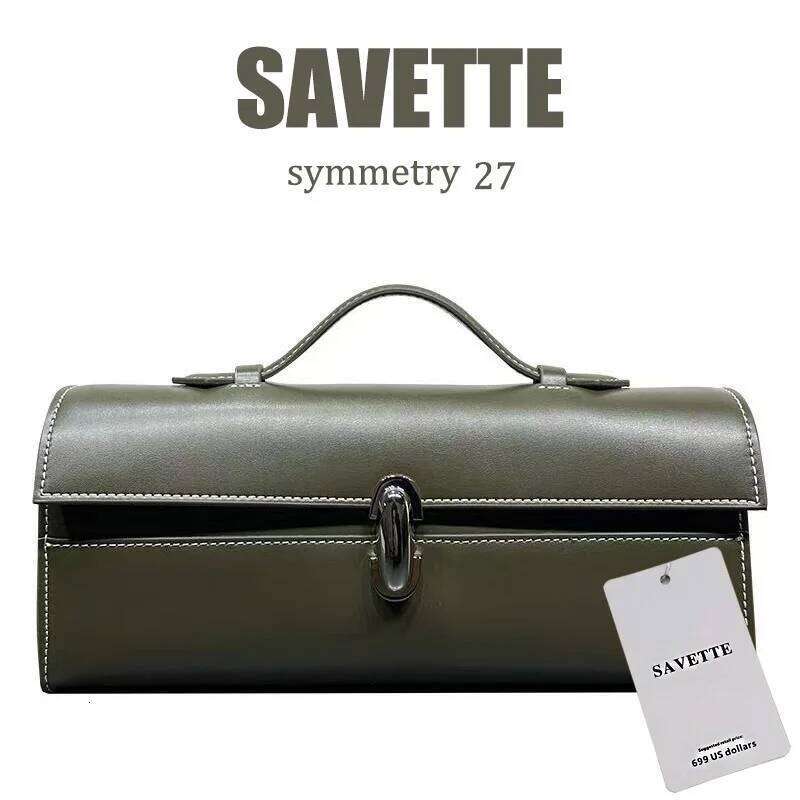 SAVETTE Brand Genuine Leather Tote Women's Simple Handbag Small Square Baguette Bags High Quality Savette Symmetry 27 Bag