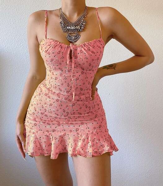 Tight Cut Out Dresses Spring Summer Sexy Floral Strap Hollow Out Front Dress Sexy Dress