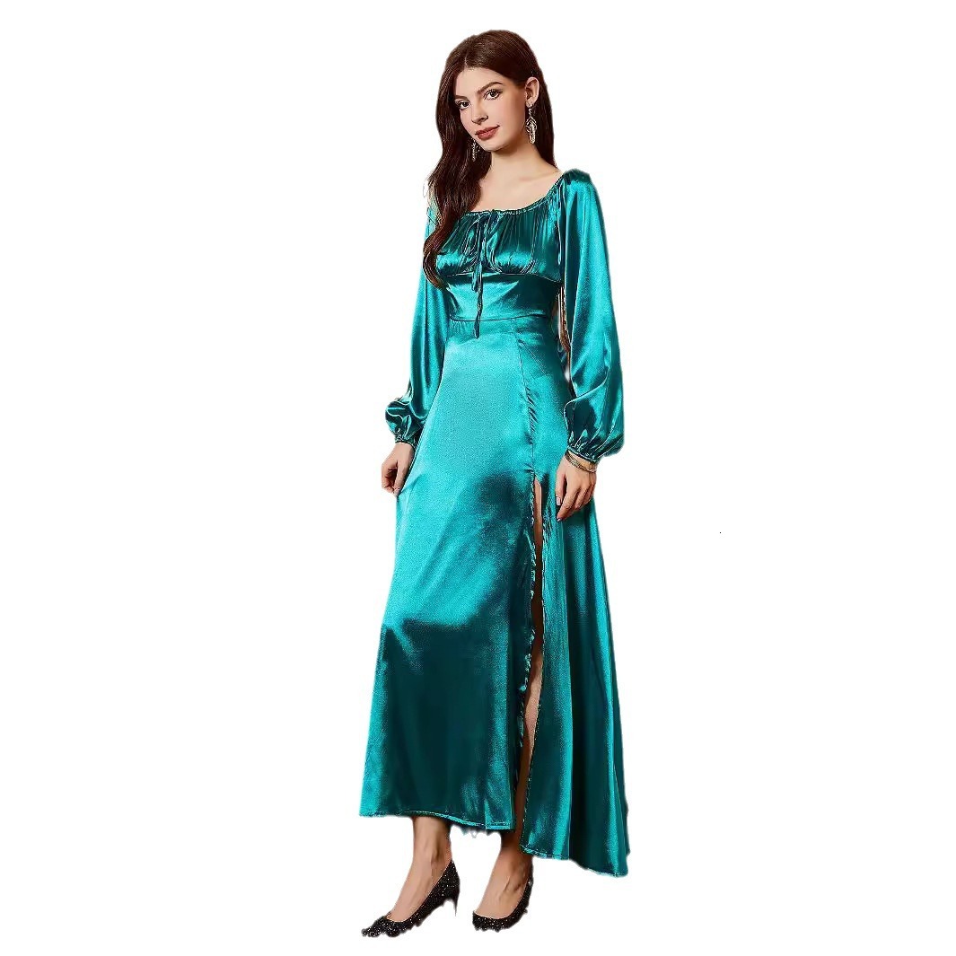 Womens new dress sexy long sleeved satin shoulder strap autumn and winter new product