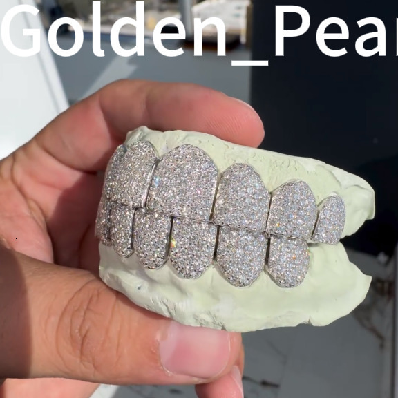 Hiphop Teeth 8 Top 8 Moissanite Grillz Honeycomb Setting 925 Sterling Silver VVS Iced Out Custom Grillz