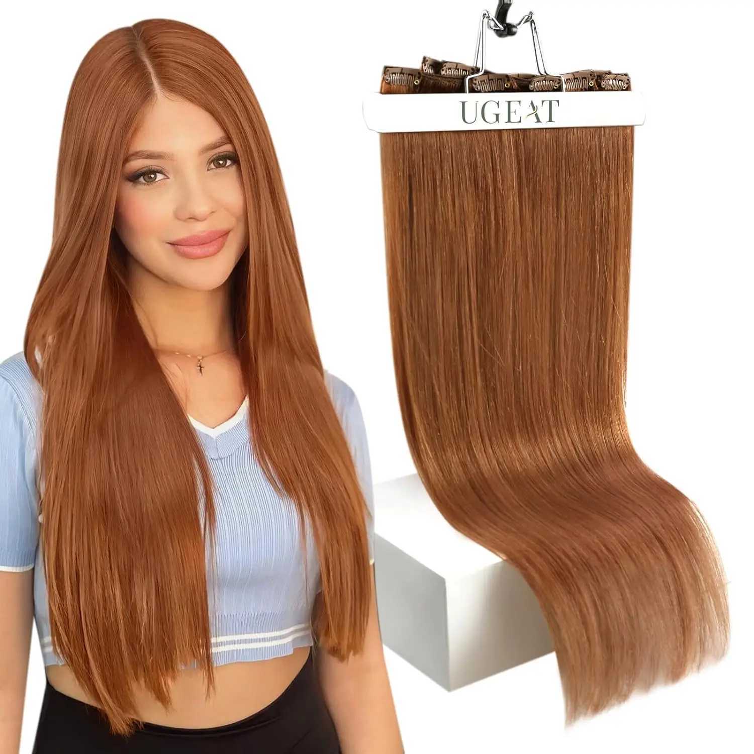 Ugeat Clip In Hair Extensions Human Hair Highlight Blonde Color Full Head Balayage Bralizian Hair 5Pcs 12inc for Salon Samples S25526