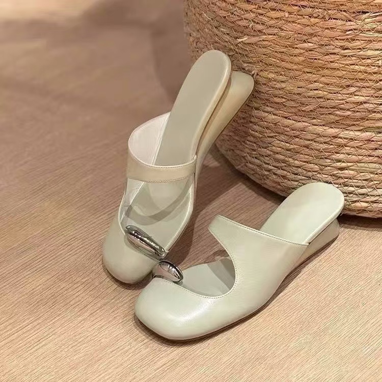 Set Metal Toe Wedge for Girls Baotou Women's New Casual Slippers Sandalias De Mujer Verano 2024 atos