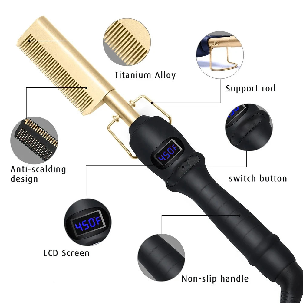 Hair Iron Straightener LCD Comb Wet And Dry Use Heating Comb Electric Environmentally Friendly Alloy Curler Iron 250520