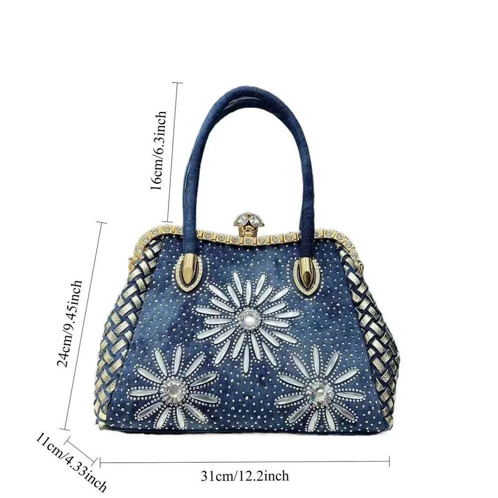 Women's Bags Designer Ladies' Fashionable And Elegant Floral Oversized Handbag, Retro Personalized Dia Embellished Shoulder Bag