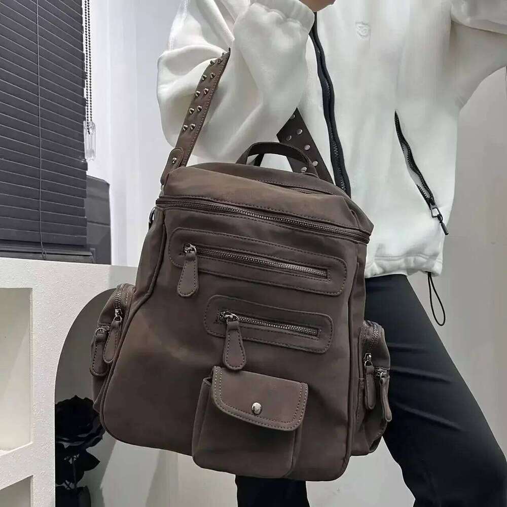 Women's Bags Designer Ladies' Fashionable Frosted Vegan Leather With Large Capacity, Multiple Zippers, Rivets, And A Single Shoulder Bag