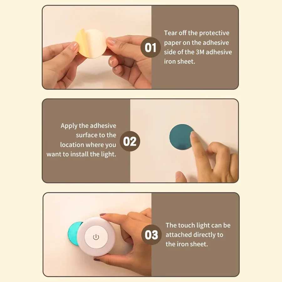 Round LED Wall Lamp Rechargeable Night Light with Touch Switch Dimmable Magnetic Book Light for Reading Bedroom Cabinet ClosetXJ250526