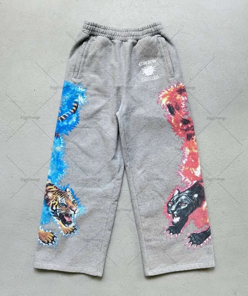 Street Hip-Hop Goth Tiger Pattern Casual Women Suit American Retro Haruku Y2k Fashion Cotton Oversized Hoodie Sport Pants