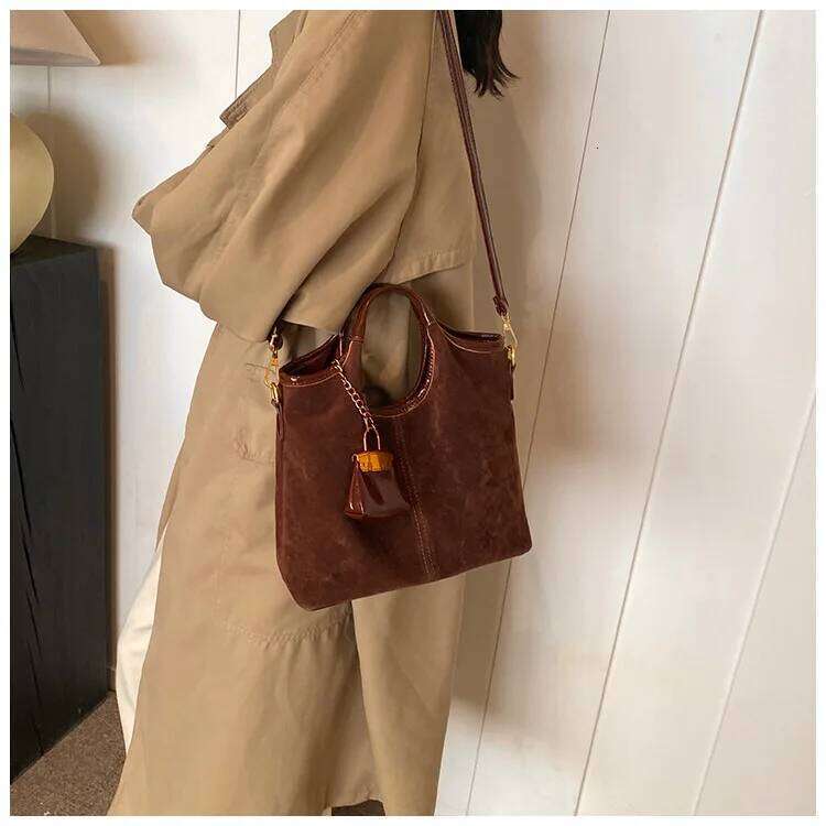 2025 Vintage Oversized Tote - Suede Leather Crossbody Purse with Leopard Print, Convertible Shoulder Bag for Women