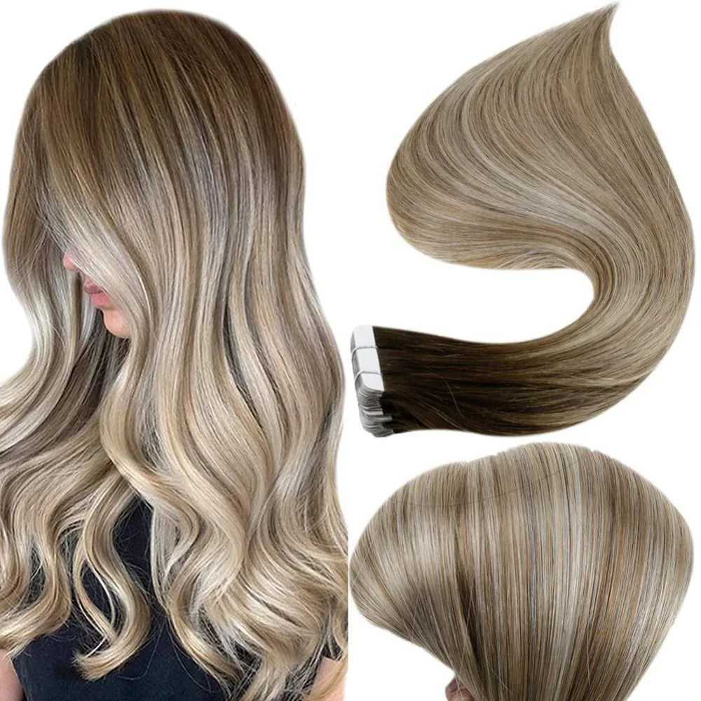 Download Remy Tape in Hair Extensions 100% Real Human Hair Straight Natural 12-24inch 20pcs 40pcs Double Sided PU Skin Weft Hair S25526