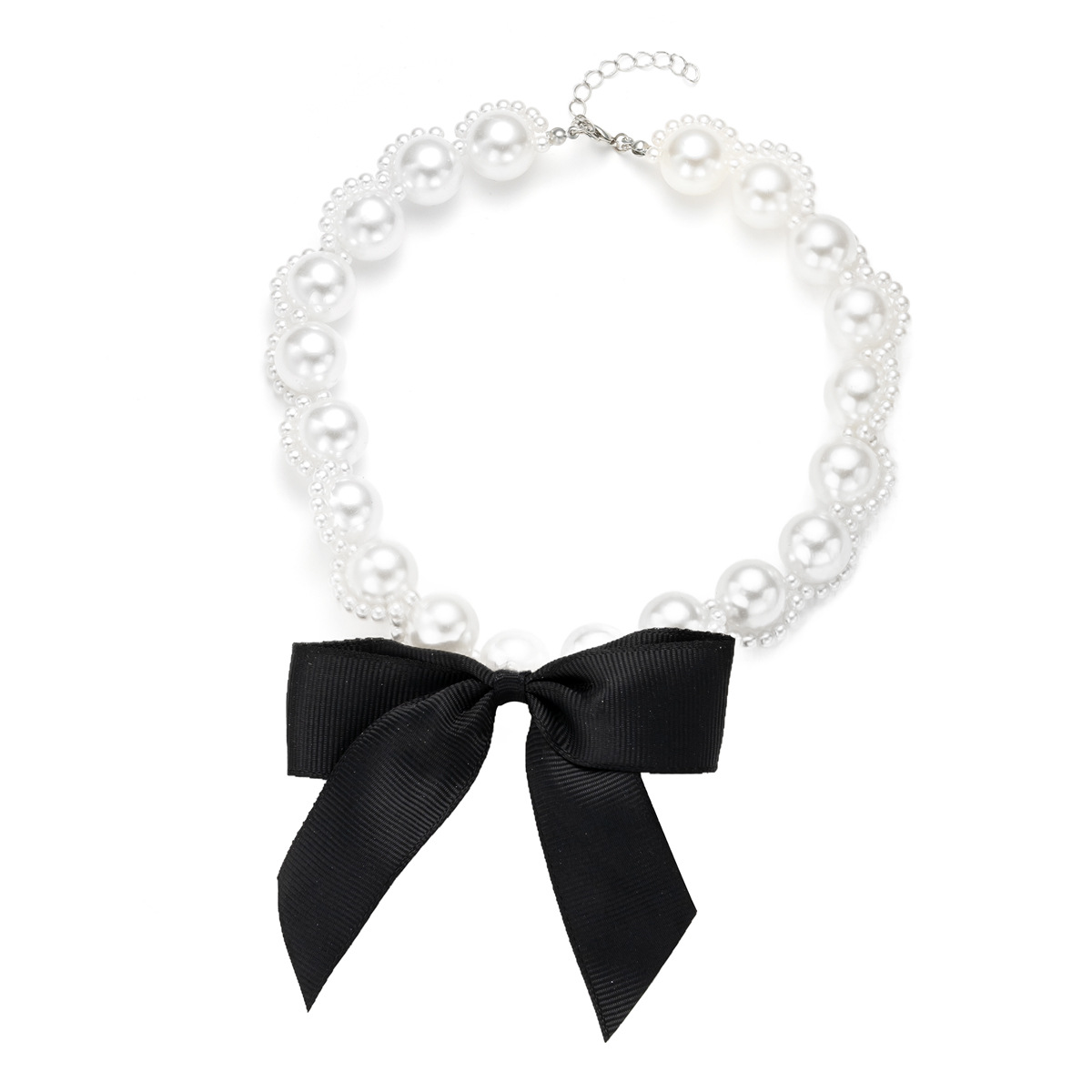 Exaggerated Ribbon Bow Necklace for Women Light High End Imitation Pearl Collarbone Chain Choker