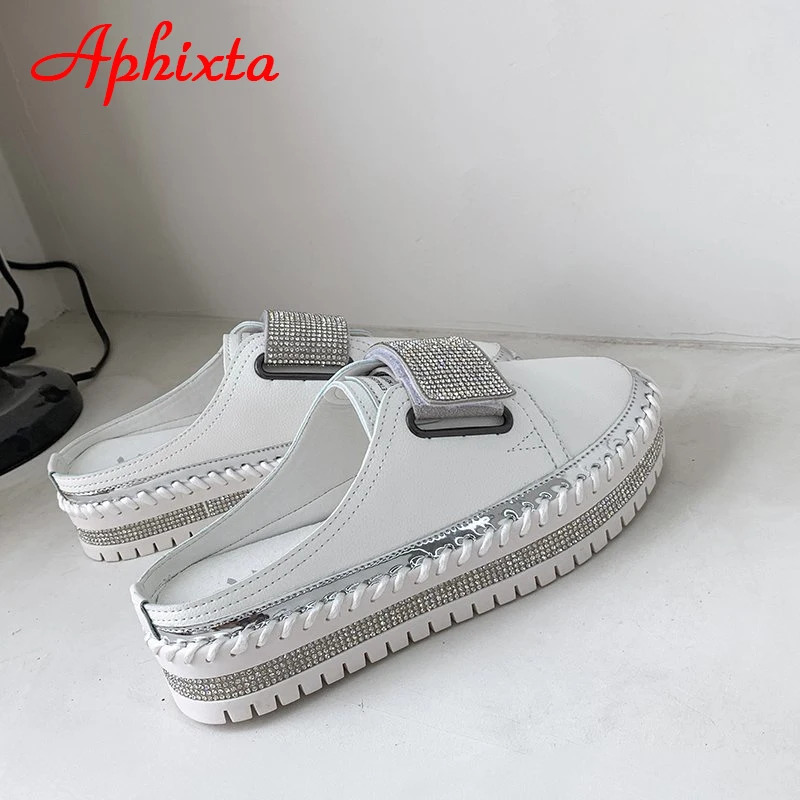 Aphixta y Crystals Half Slippers Women Leather Womens Shoes Outside Fashion Platform For Women 250526BJ - view 4